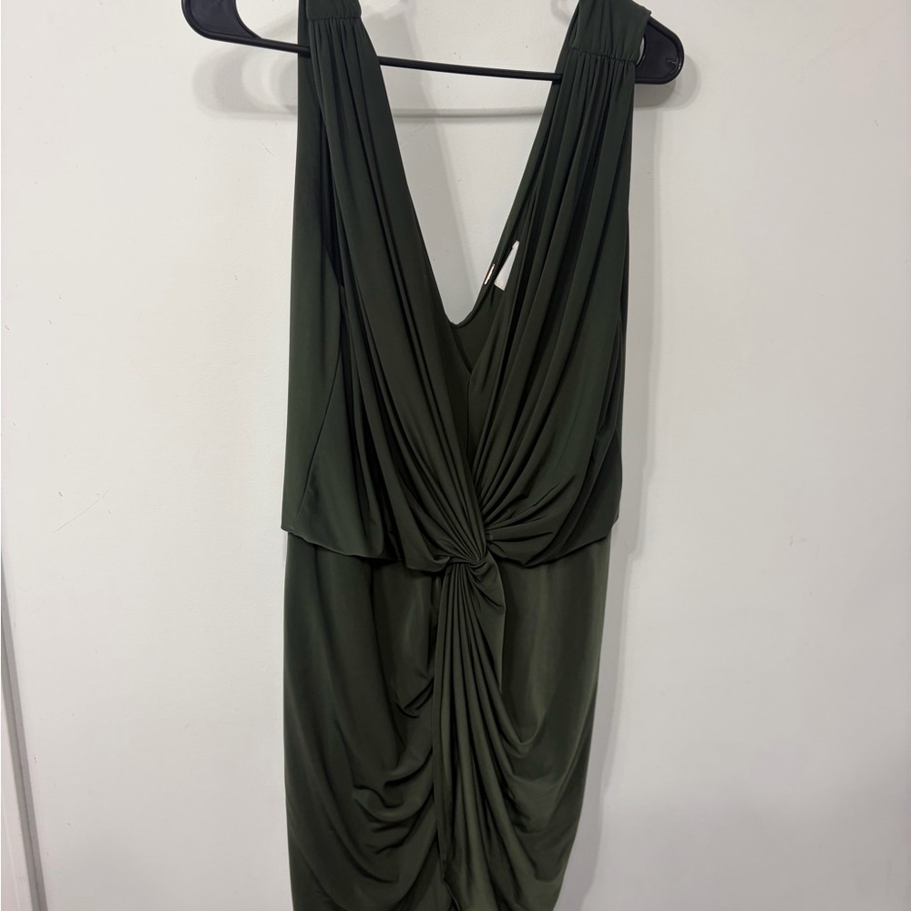 Misa Los Angeles Olive Green Knotted V-Neck Mini Dress